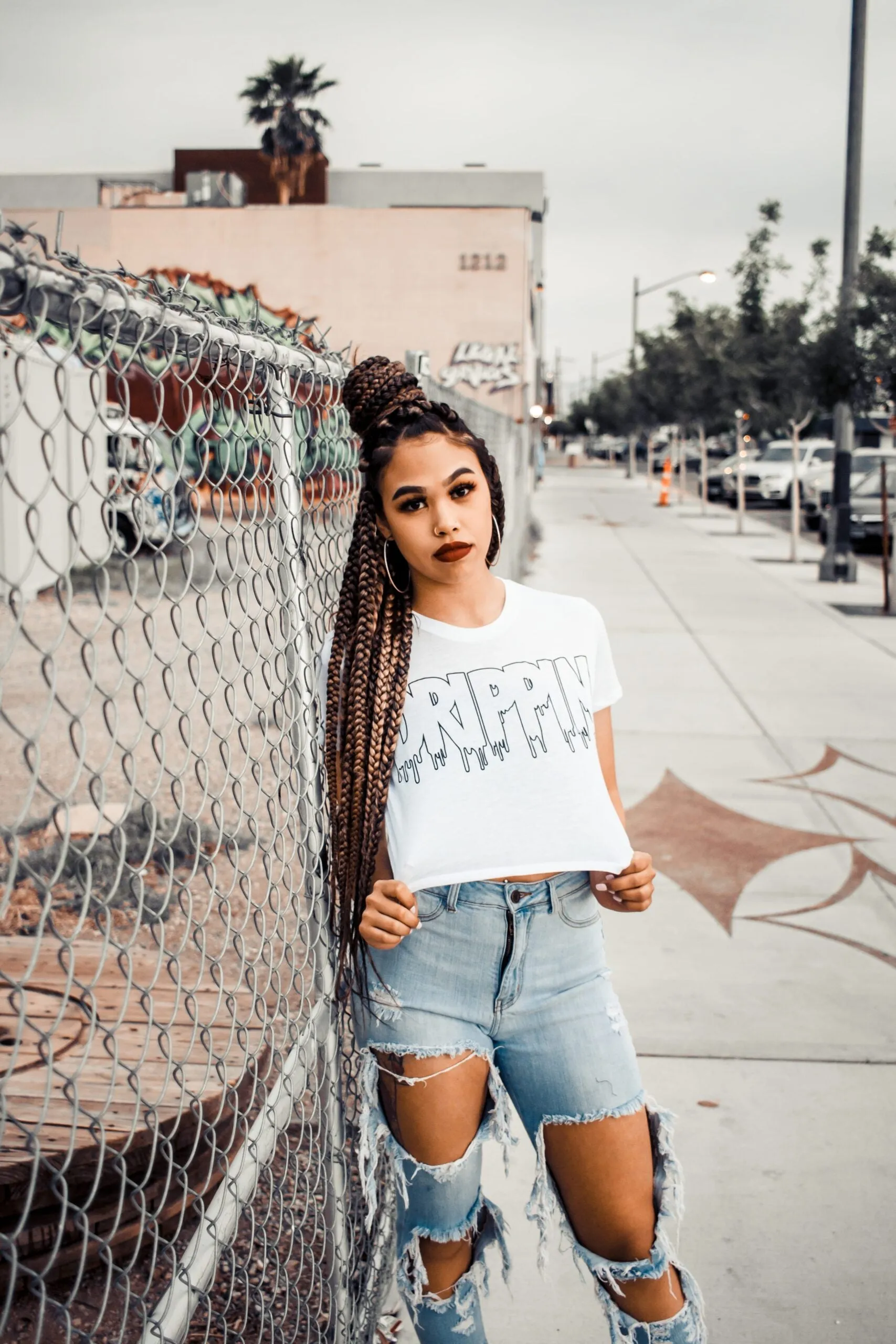 Black Drippin Outline | White Crop Top Tee