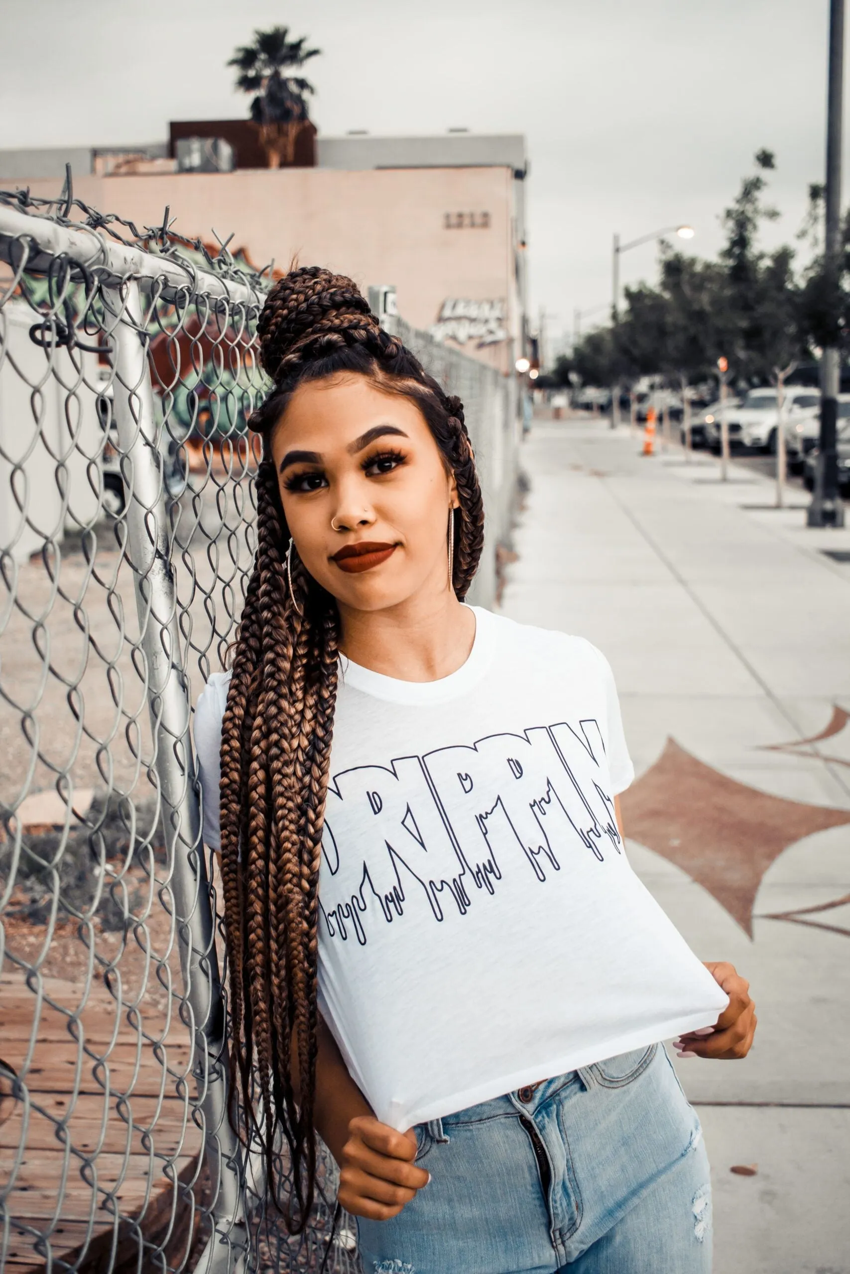 Black Drippin Outline | White Crop Top Tee