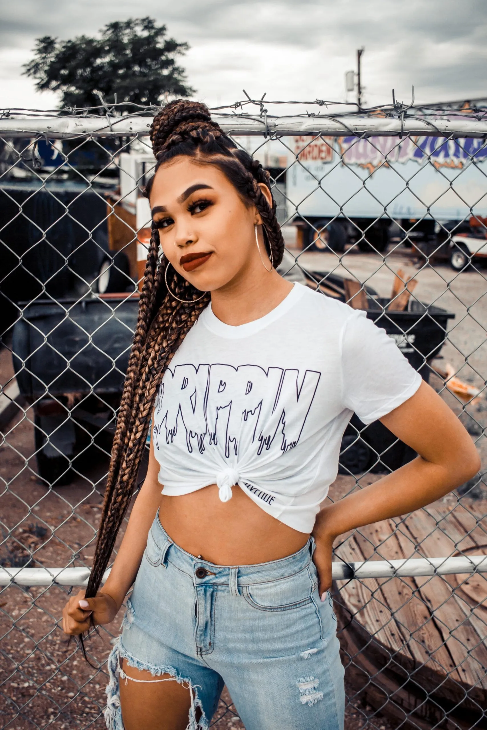Black Drippin Outline | White Crop Top Tee