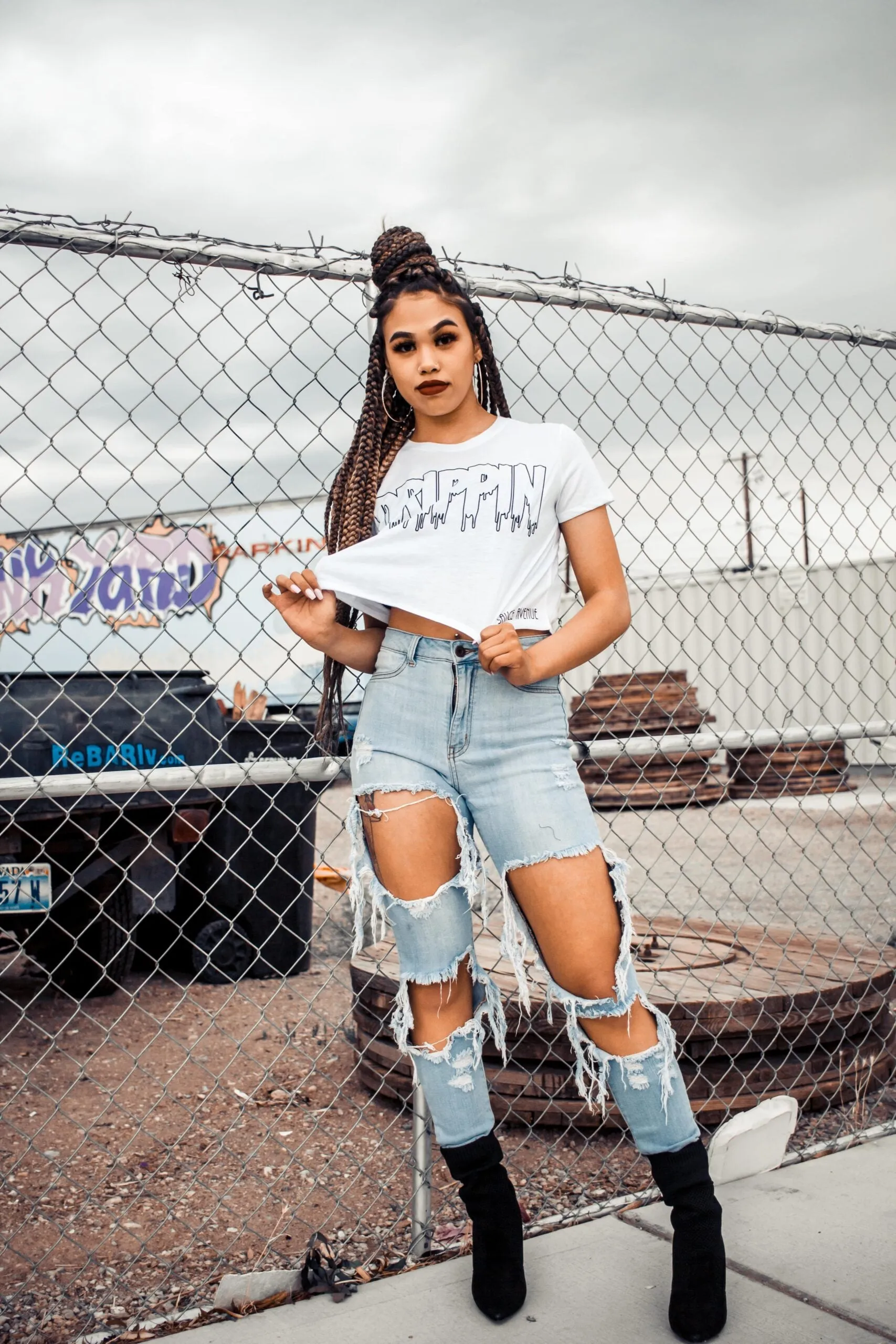 Black Drippin Outline | White Crop Top Tee