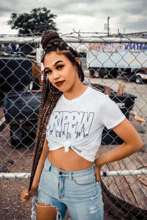 Black Drippin Outline | White Crop Top Tee