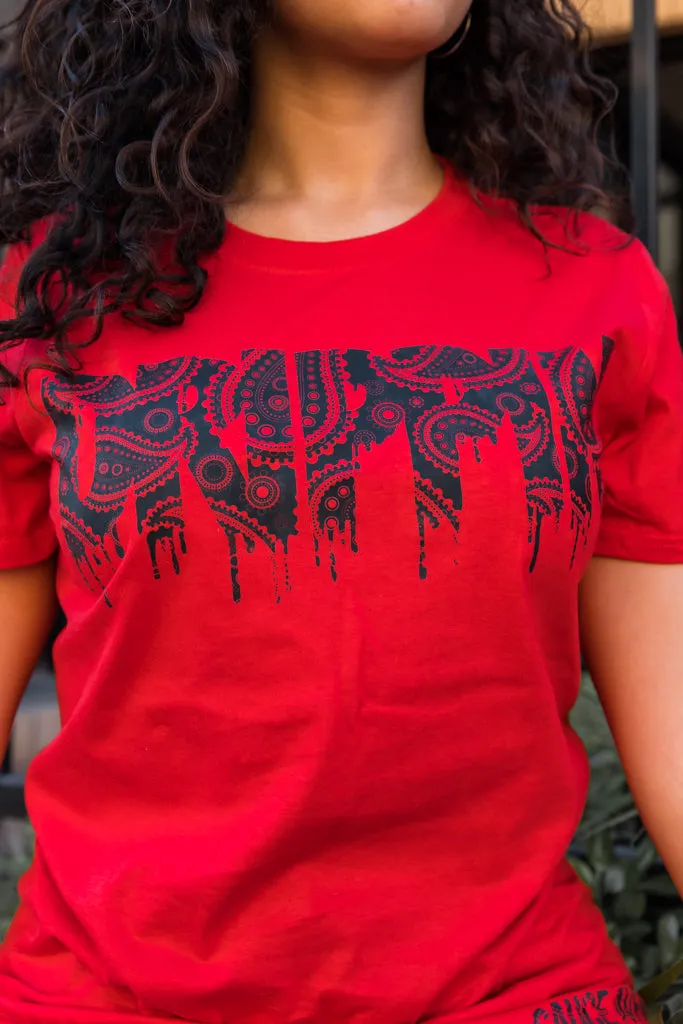 Black Paisley Bandana Drippin | Red Tee