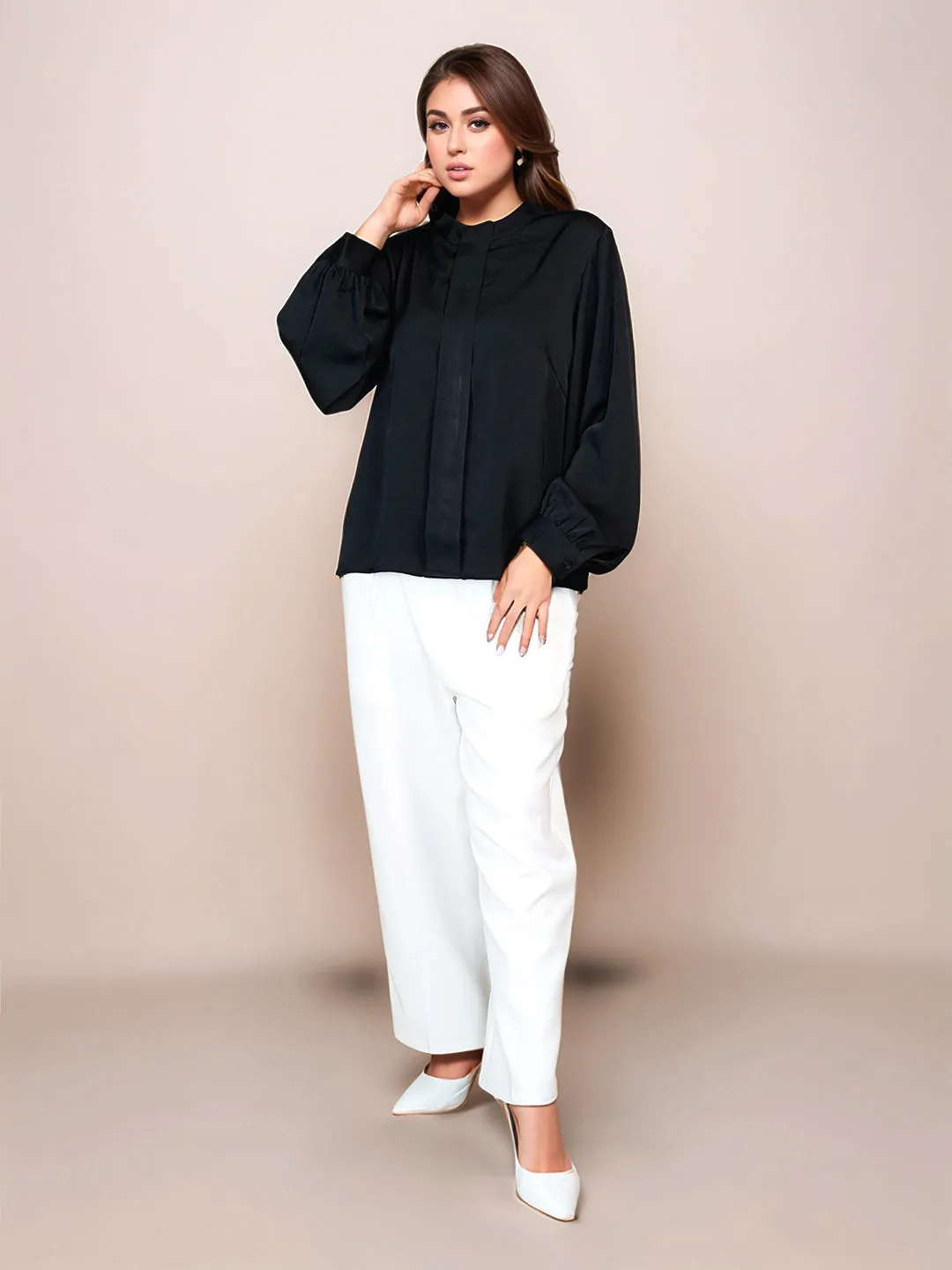 Black Solid Full Sleeves Top