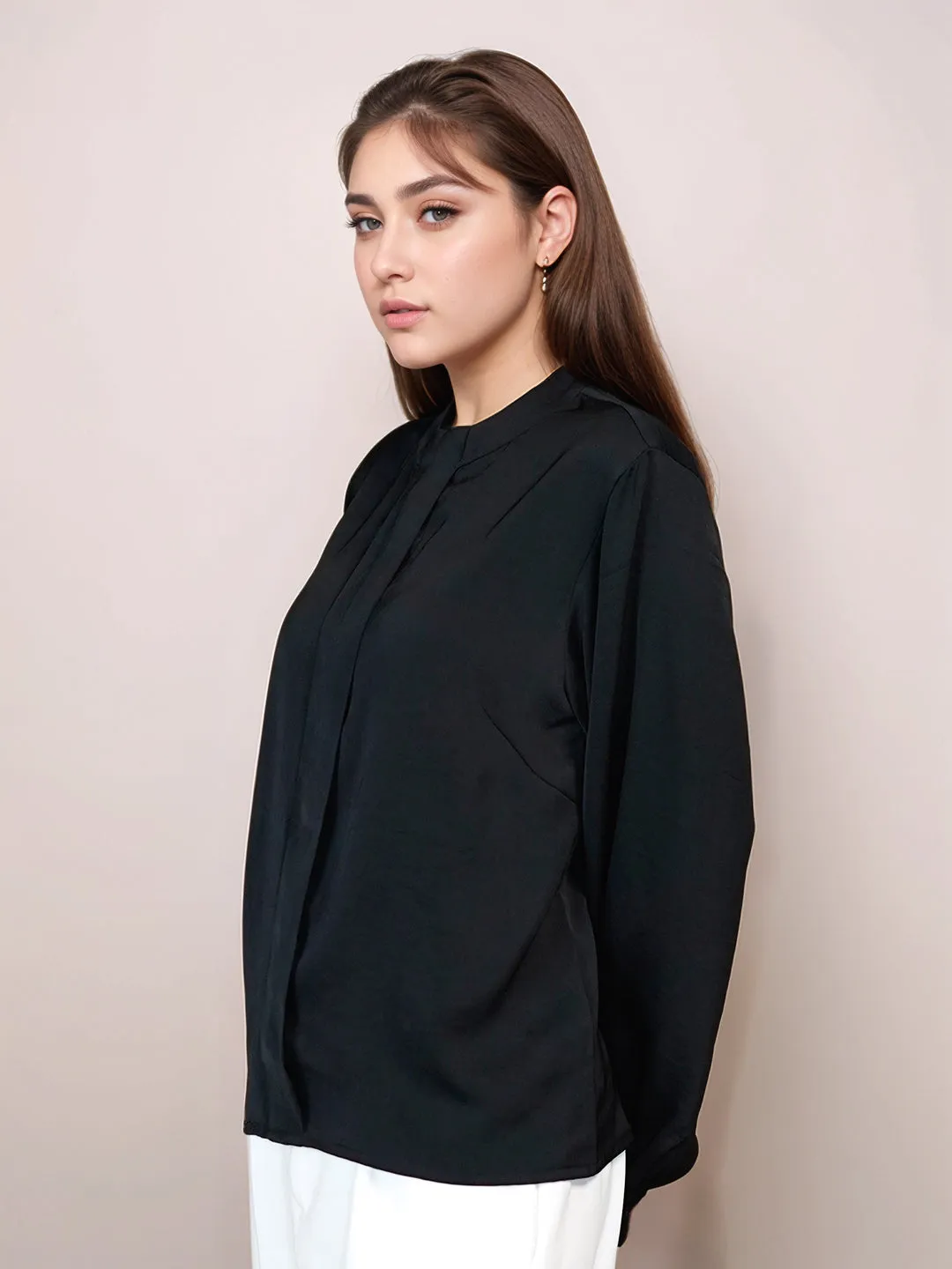 Black Solid Full Sleeves Top