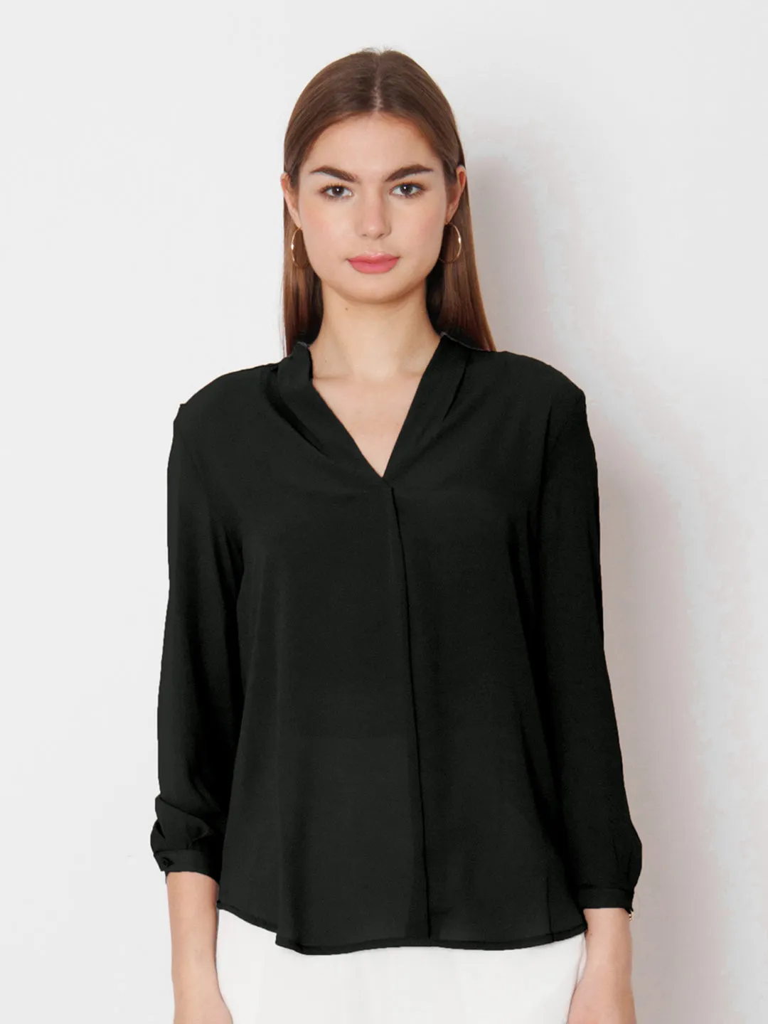Black Solid Straight Fit Top