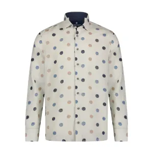 Blue, Beige, and Cream Polka Dot Print Long Sleeve Shirt