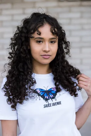 Blue Black Calm & Power Butterfly Drip | White Tee