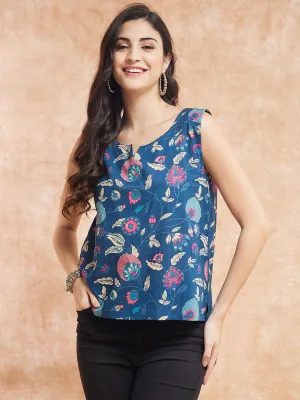 Blue Pink Kalamkari Top