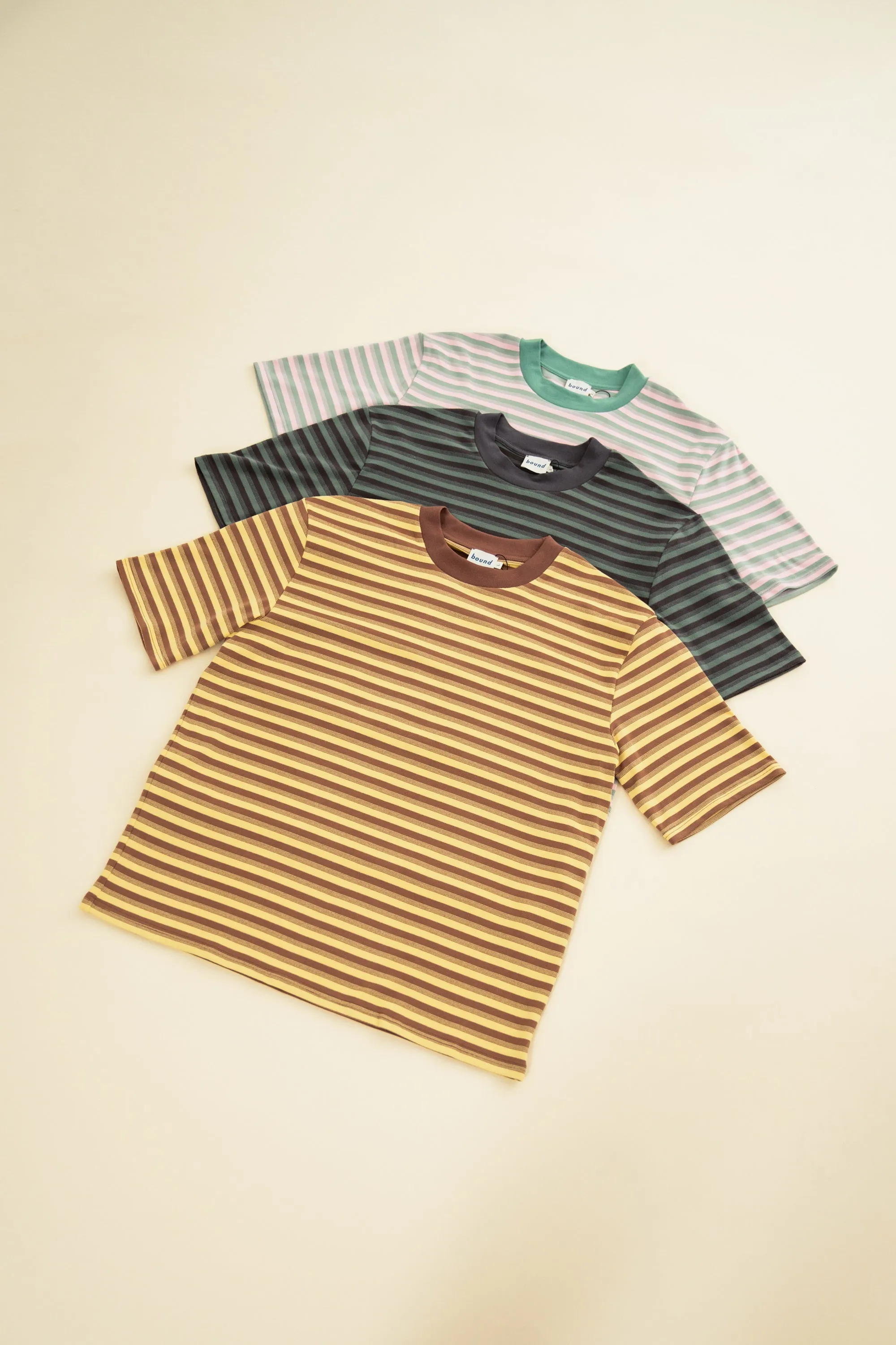 bound Peached Stripe Tee - Charcoal & Sage