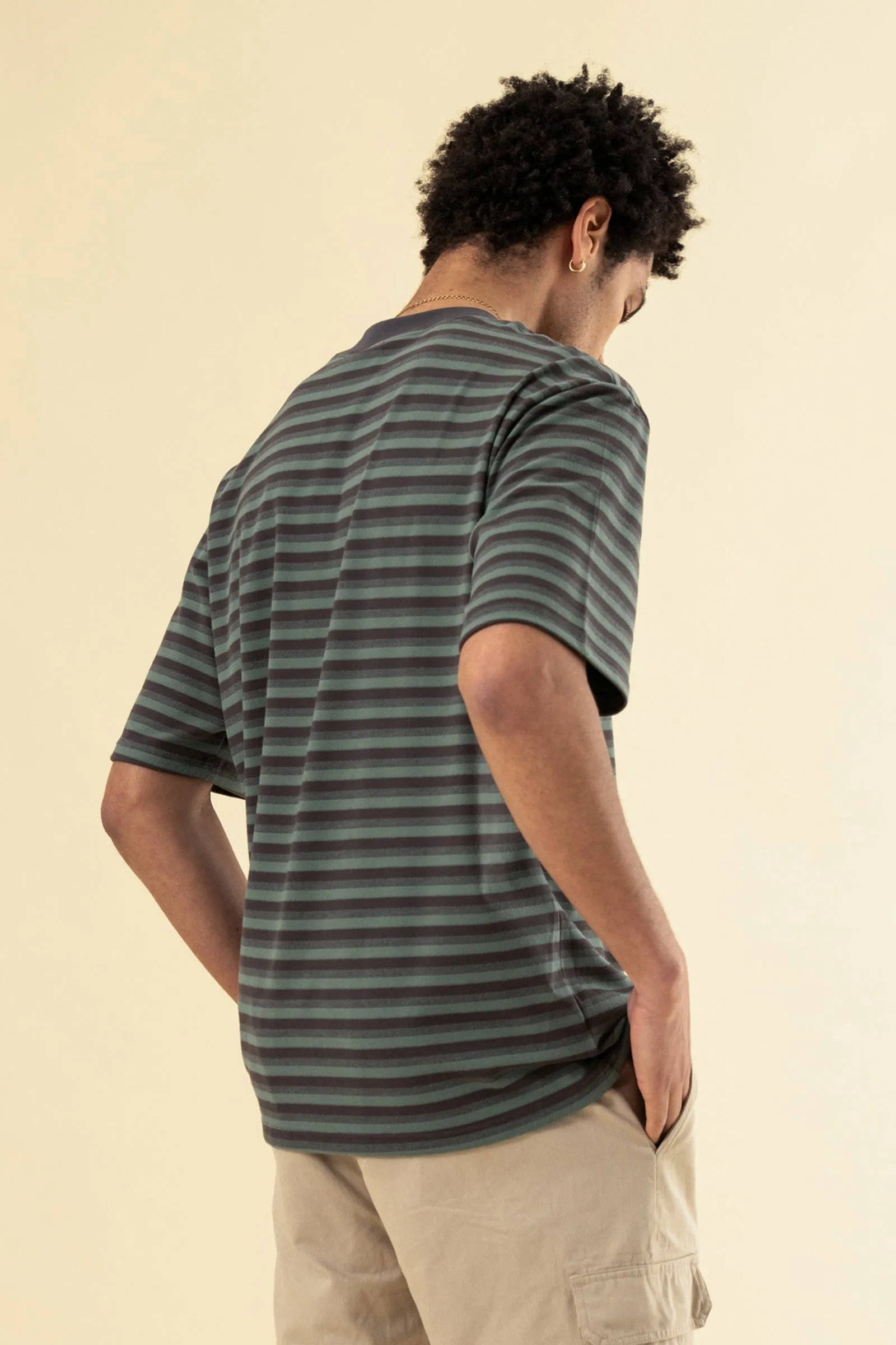 bound Peached Stripe Tee - Charcoal & Sage