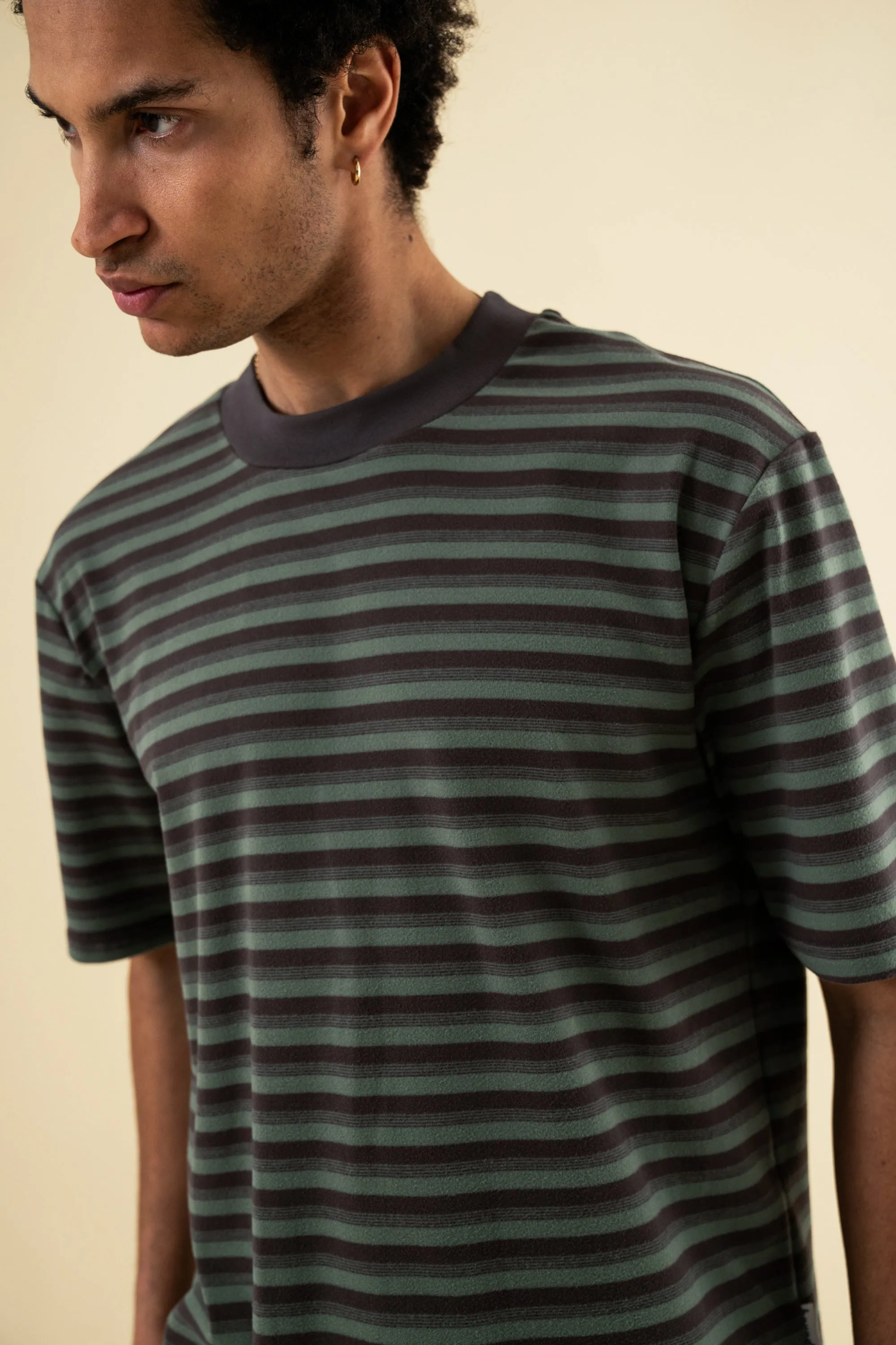 bound Peached Stripe Tee - Charcoal & Sage