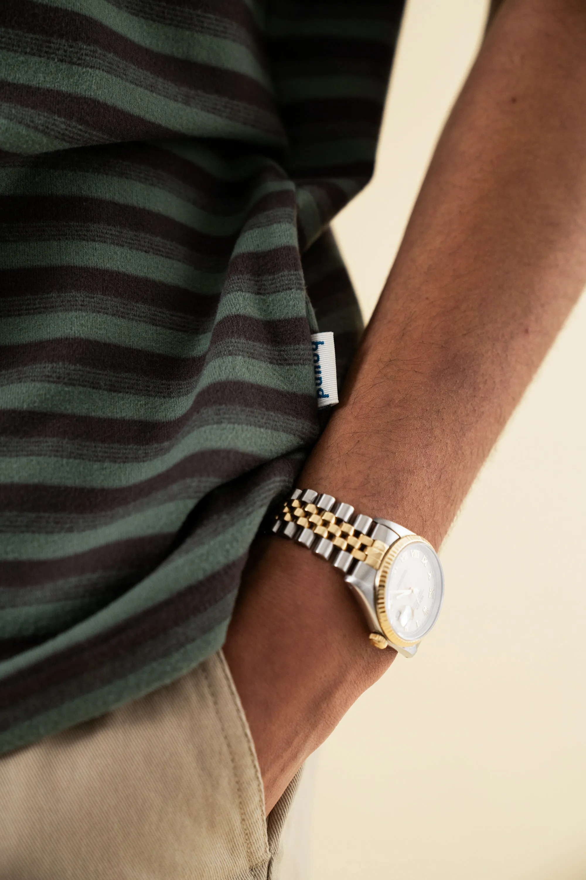 bound Peached Stripe Tee - Charcoal & Sage