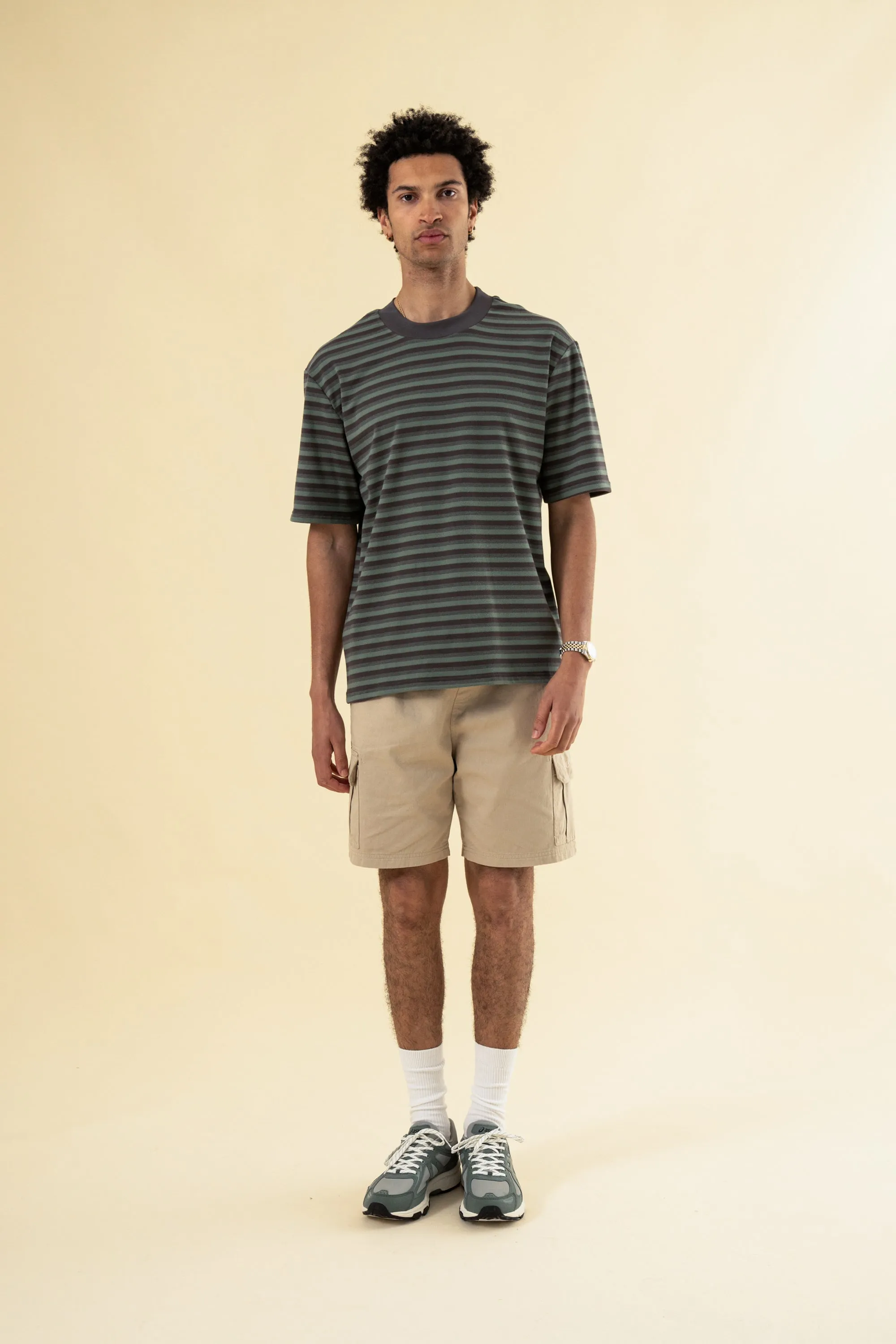 bound Peached Stripe Tee - Charcoal & Sage