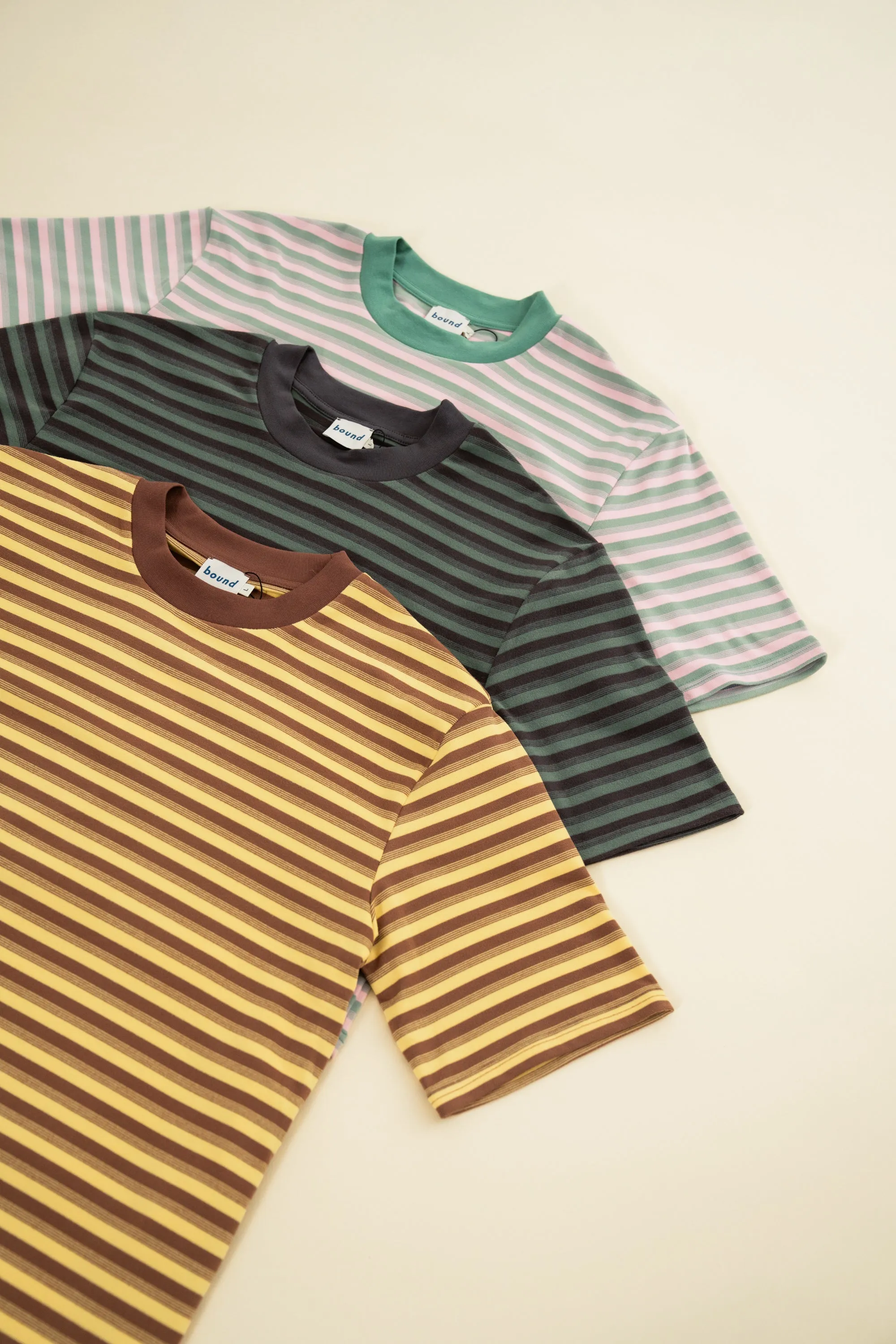 bound Peached Stripe Tee - Charcoal & Sage