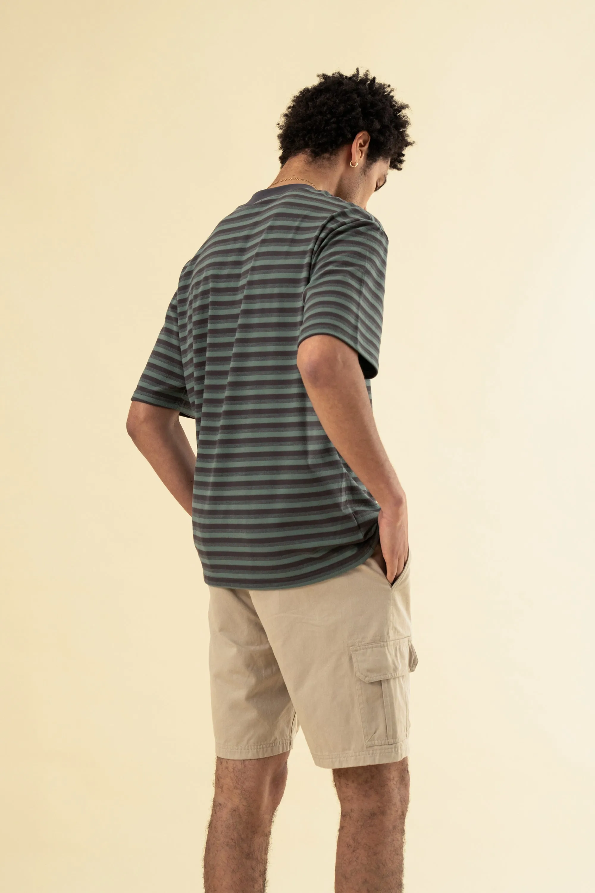 bound Peached Stripe Tee - Charcoal & Sage