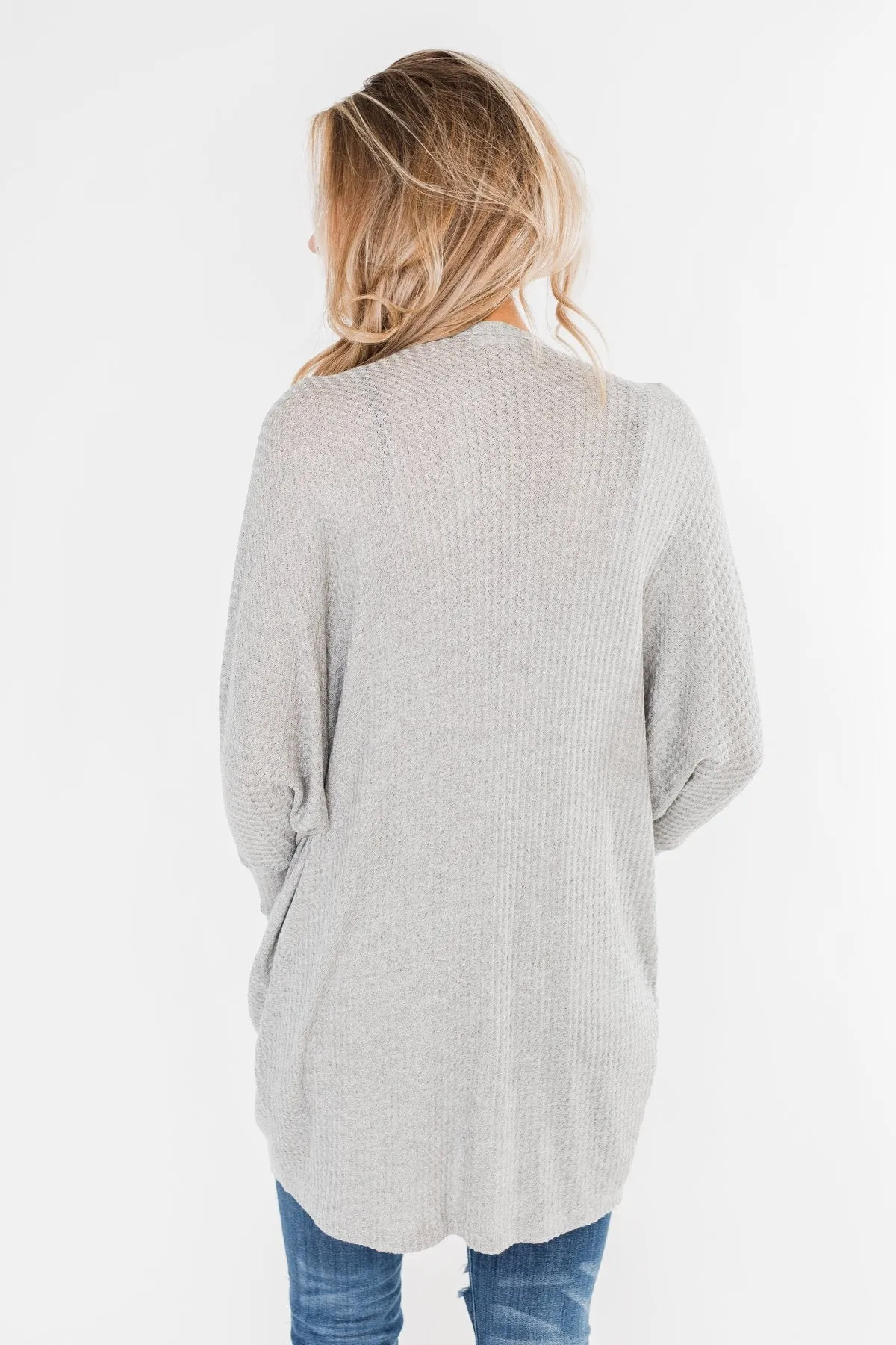 Break Free Waffle Knit Cardigan- Grey