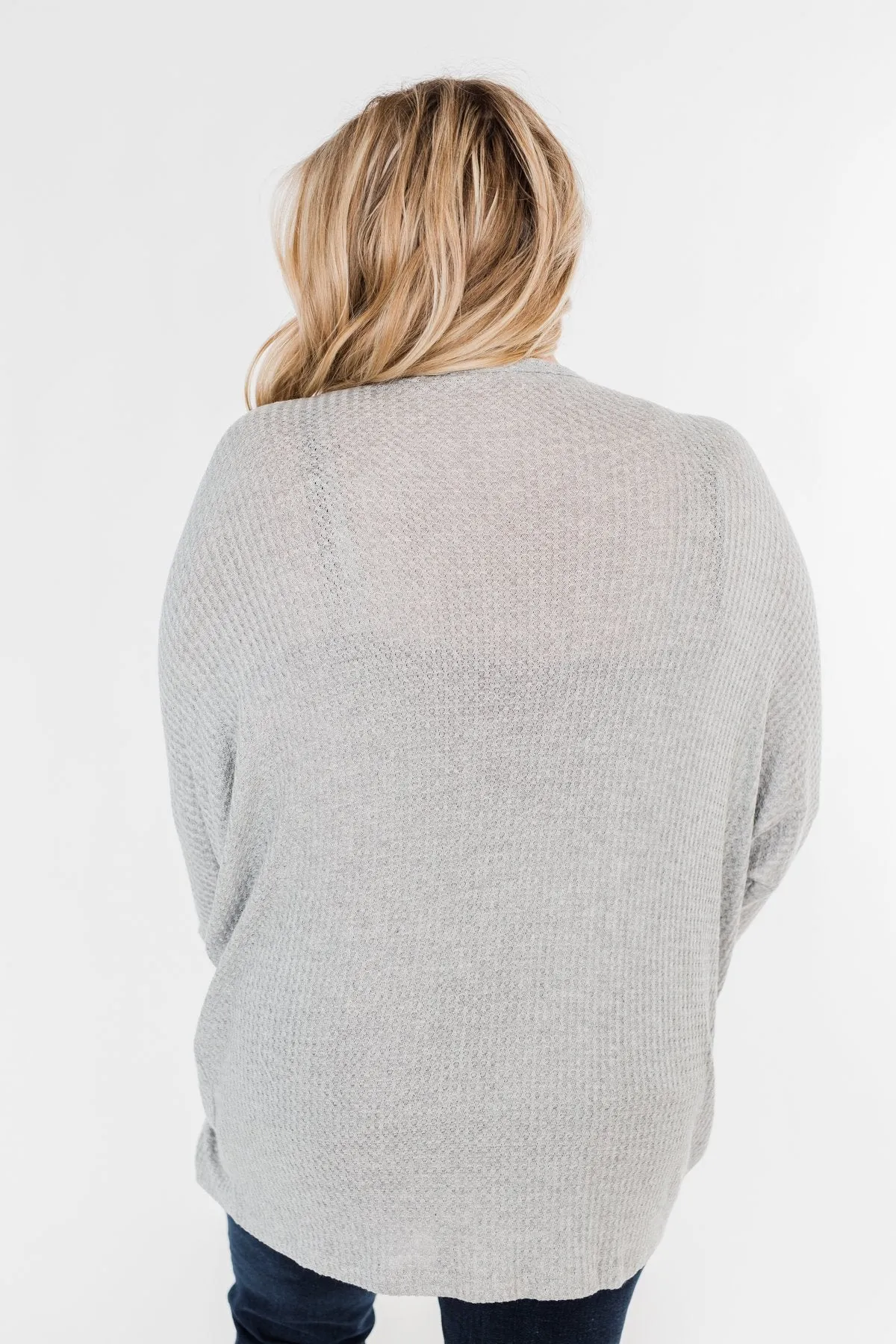Break Free Waffle Knit Cardigan- Grey