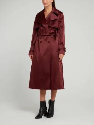 Burgundy Double-Breasted Trench Coat