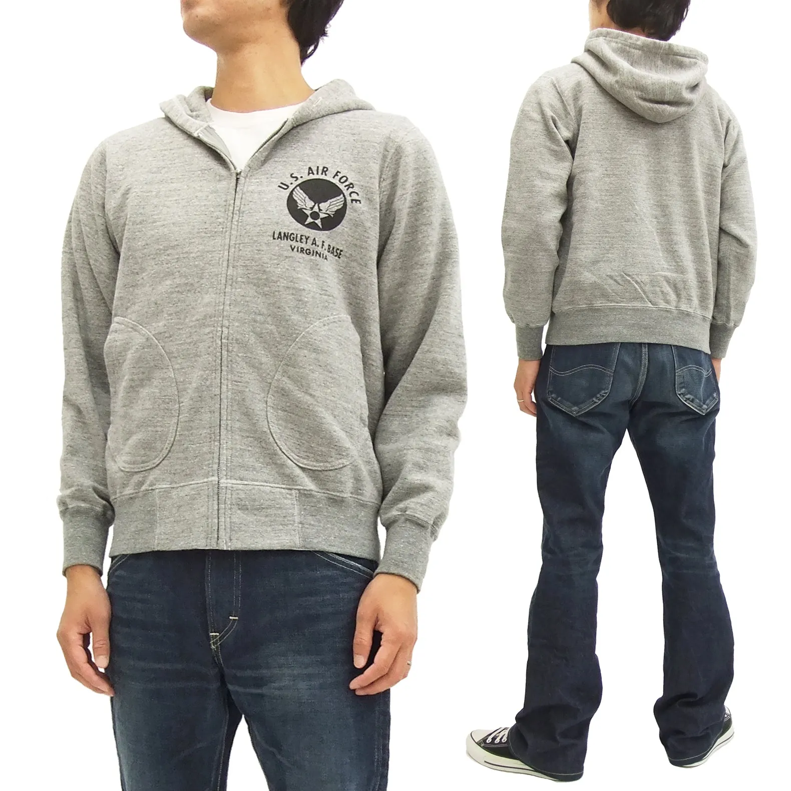 Buzz Rickson Hoodie Men's USAAF Insignia Hoodie Zip Front Hooded Sweatshirt BR65599 Heather-Gray