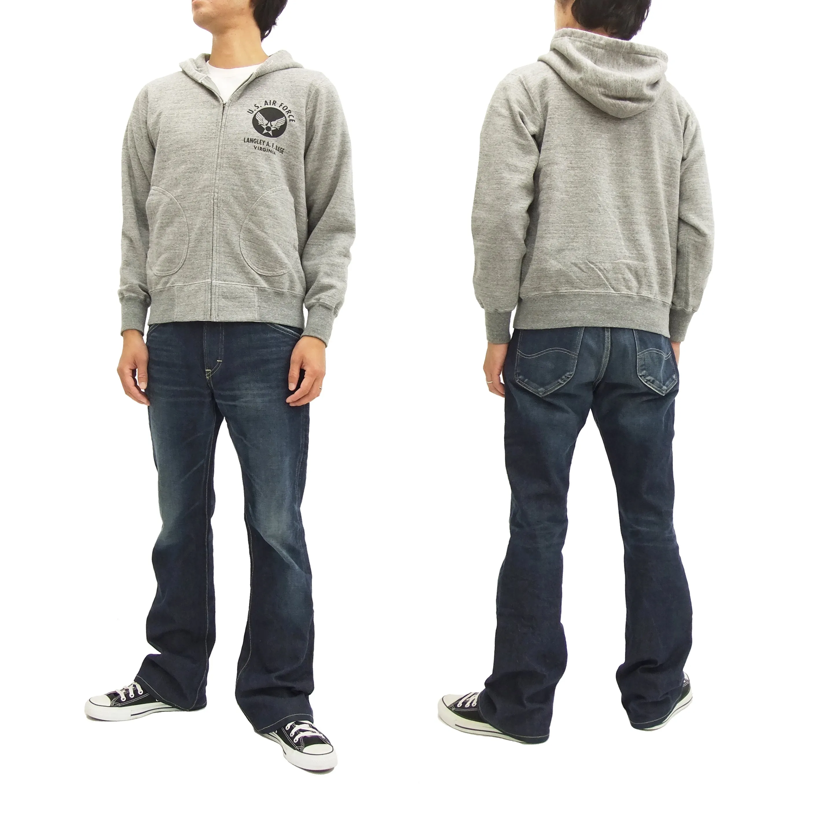 Buzz Rickson Hoodie Men's USAAF Insignia Hoodie Zip Front Hooded Sweatshirt BR65599 Heather-Gray