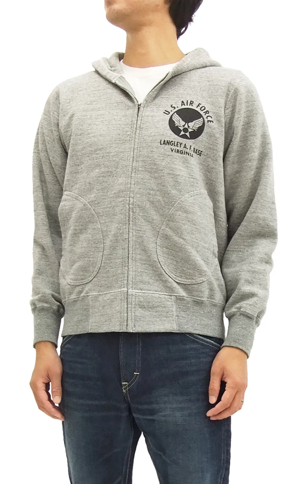 Buzz Rickson Hoodie Men's USAAF Insignia Hoodie Zip Front Hooded Sweatshirt BR65599 Heather-Gray