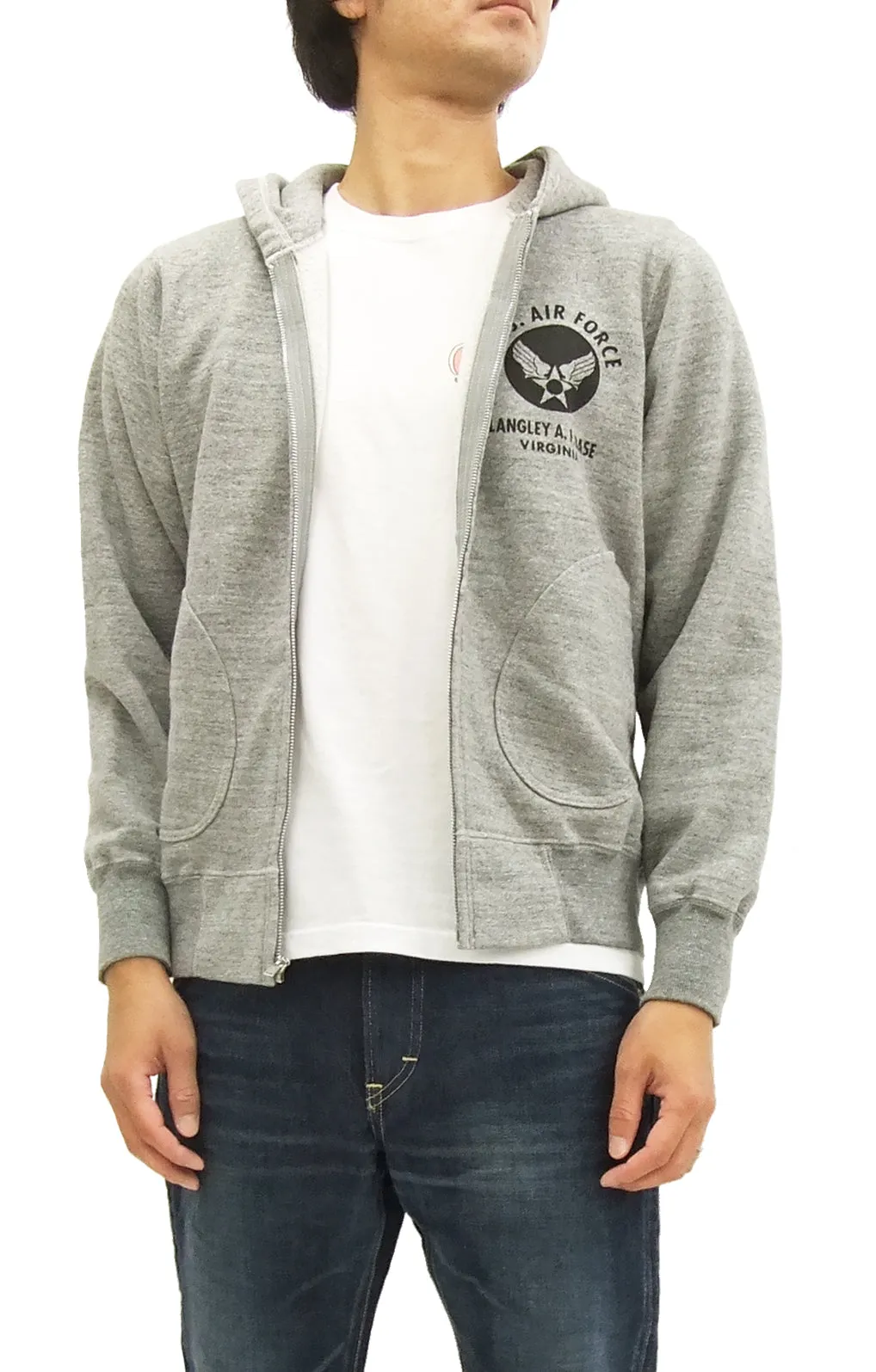 Buzz Rickson Hoodie Men's USAAF Insignia Hoodie Zip Front Hooded Sweatshirt BR65599 Heather-Gray