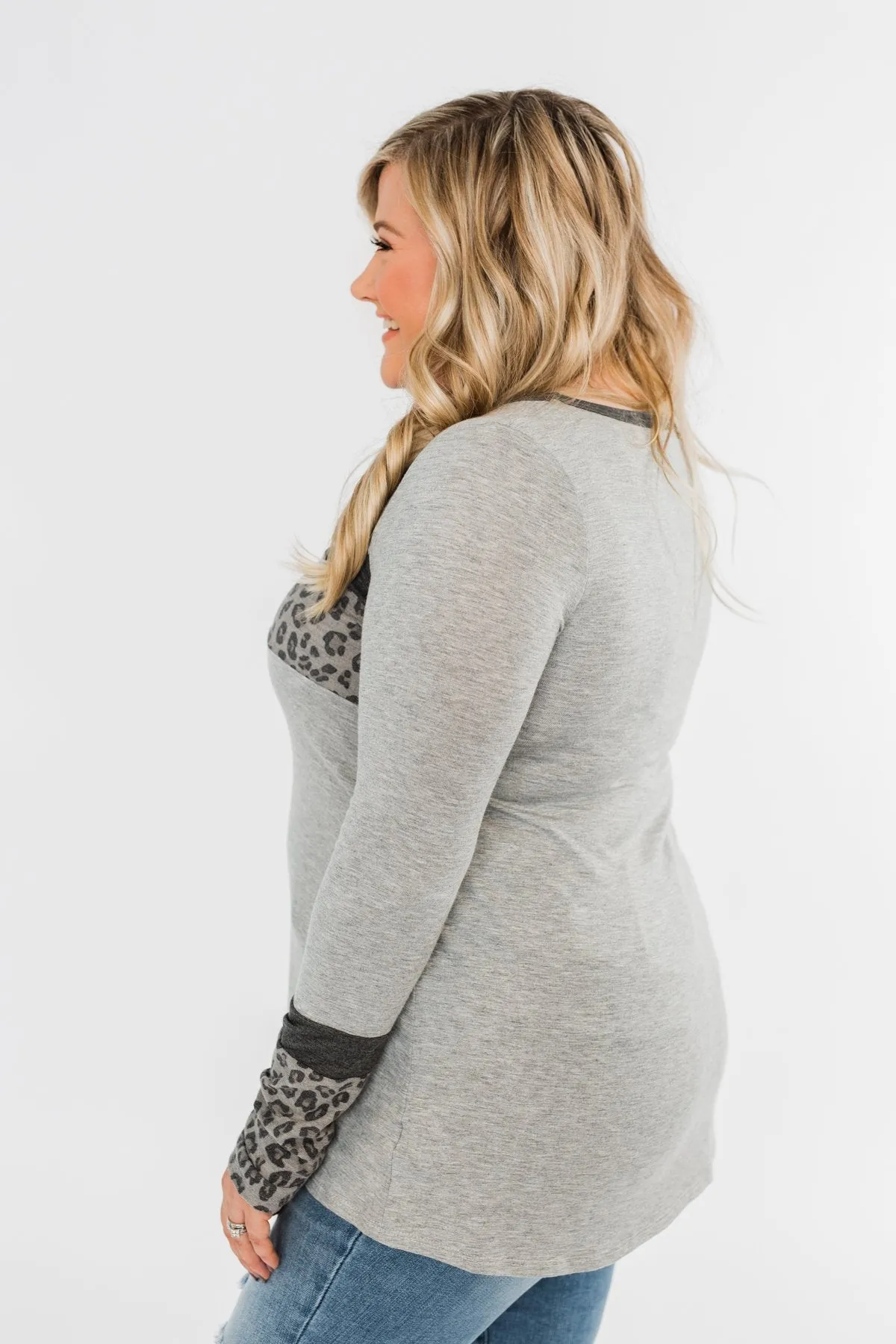 Can't Stop Smiling Long Sleeve Top- Grey