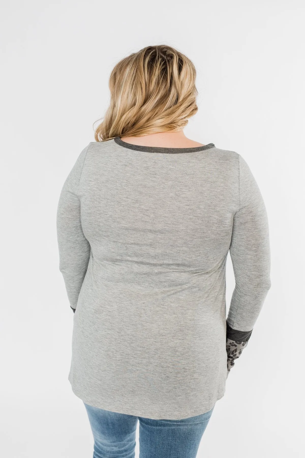 Can't Stop Smiling Long Sleeve Top- Grey