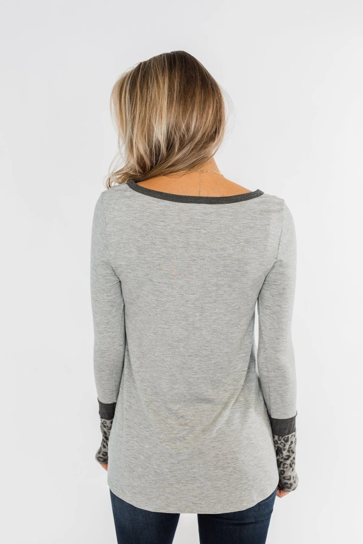 Can't Stop Smiling Long Sleeve Top- Grey