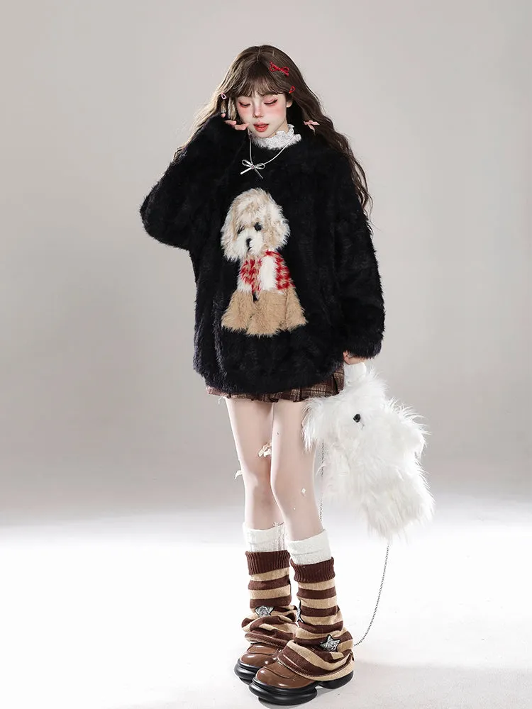 Cartoon Puppy Mohair Pullover Sweater