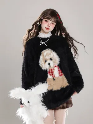 Cartoon Puppy Mohair Pullover Sweater