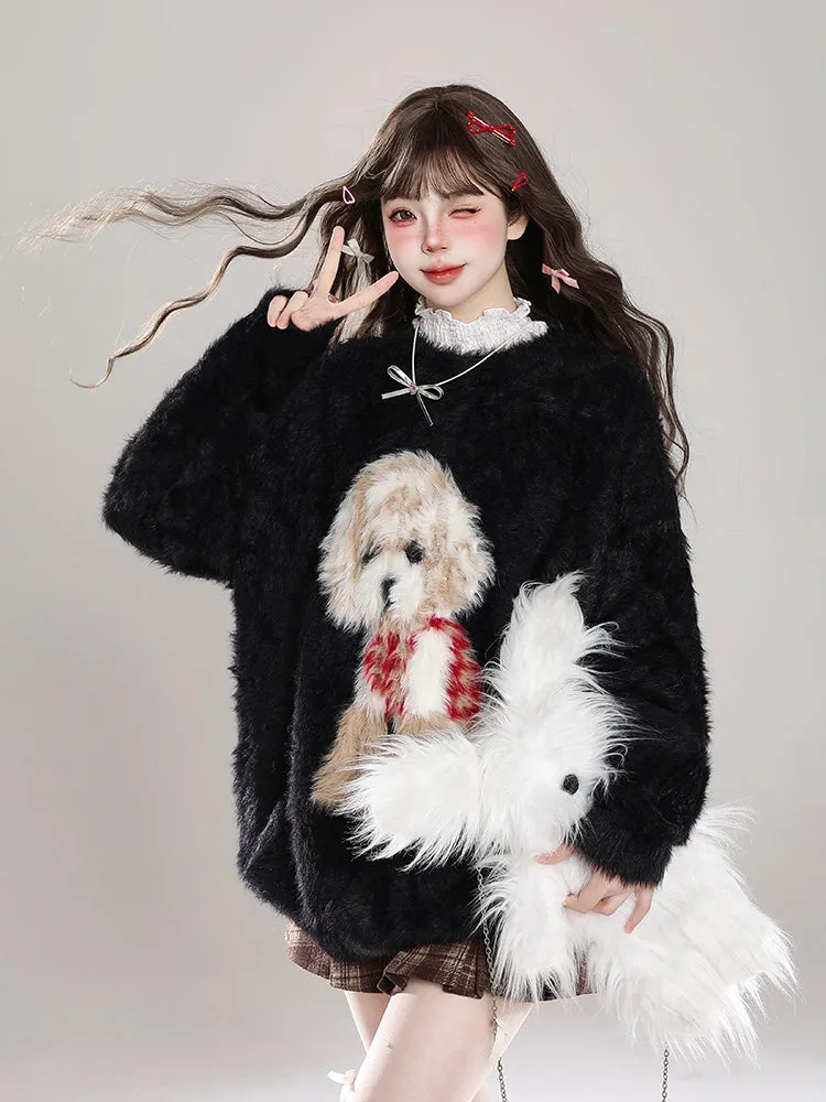Cartoon Puppy Mohair Pullover Sweater