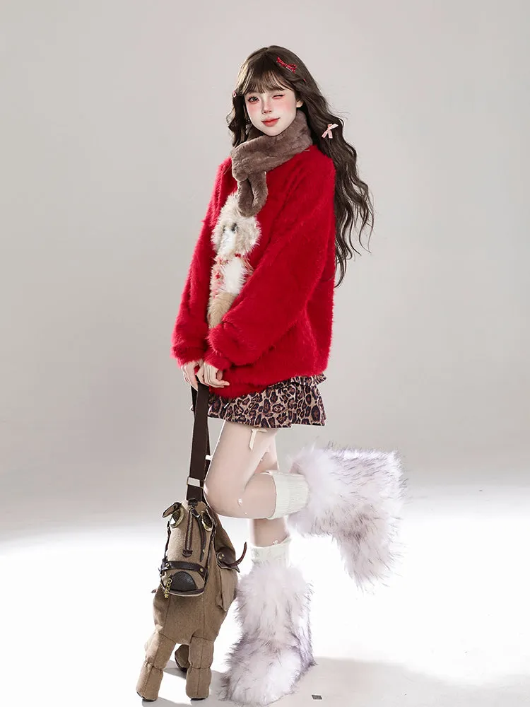Cartoon Puppy Mohair Pullover Sweater