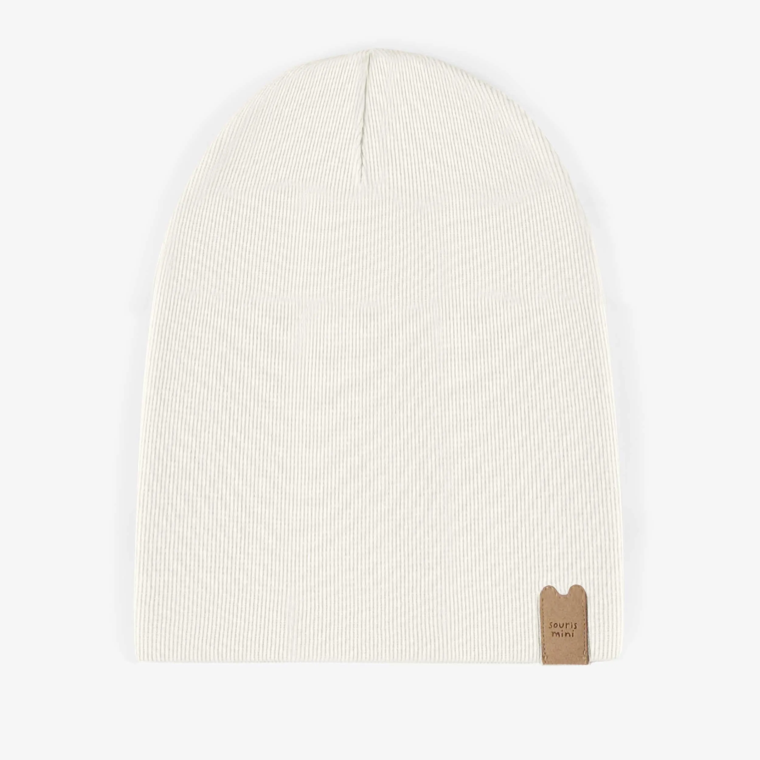 Chapeau crème d’extérieur en tricot côtelé, enfant || Cream outdoor hat in ribbed knit, child