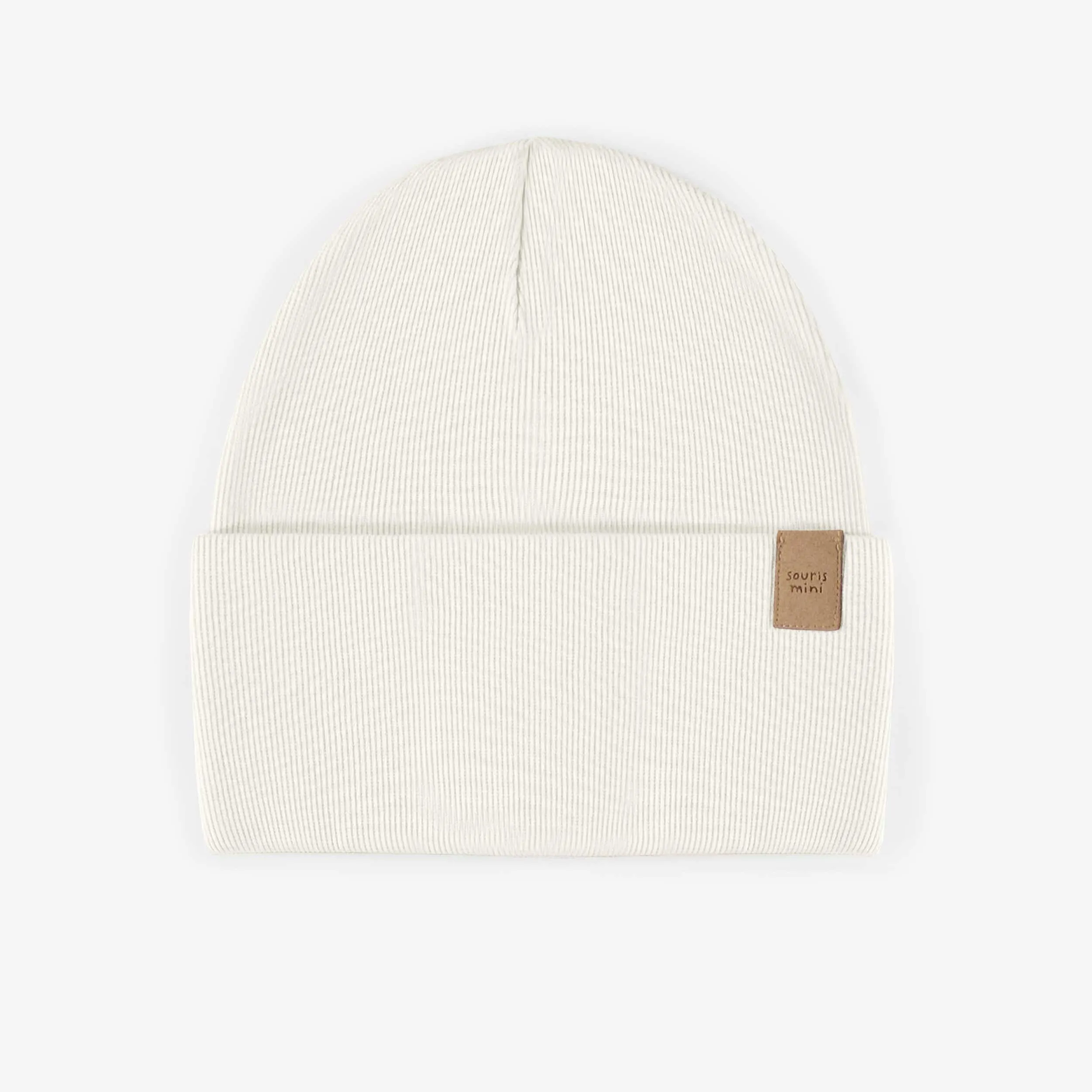 Chapeau crème d’extérieur en tricot côtelé, enfant || Cream outdoor hat in ribbed knit, child