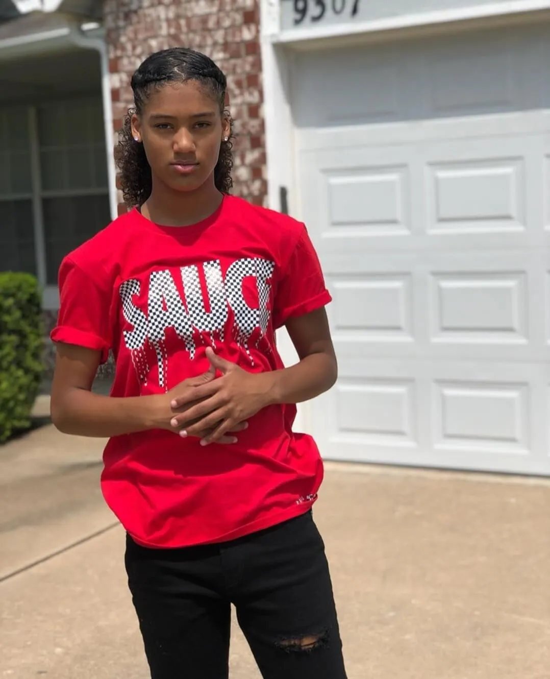 Checkered B&W Sauce | Red Tee