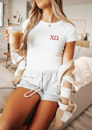 Chi Omega Cropped Baby Rib Tee - XO