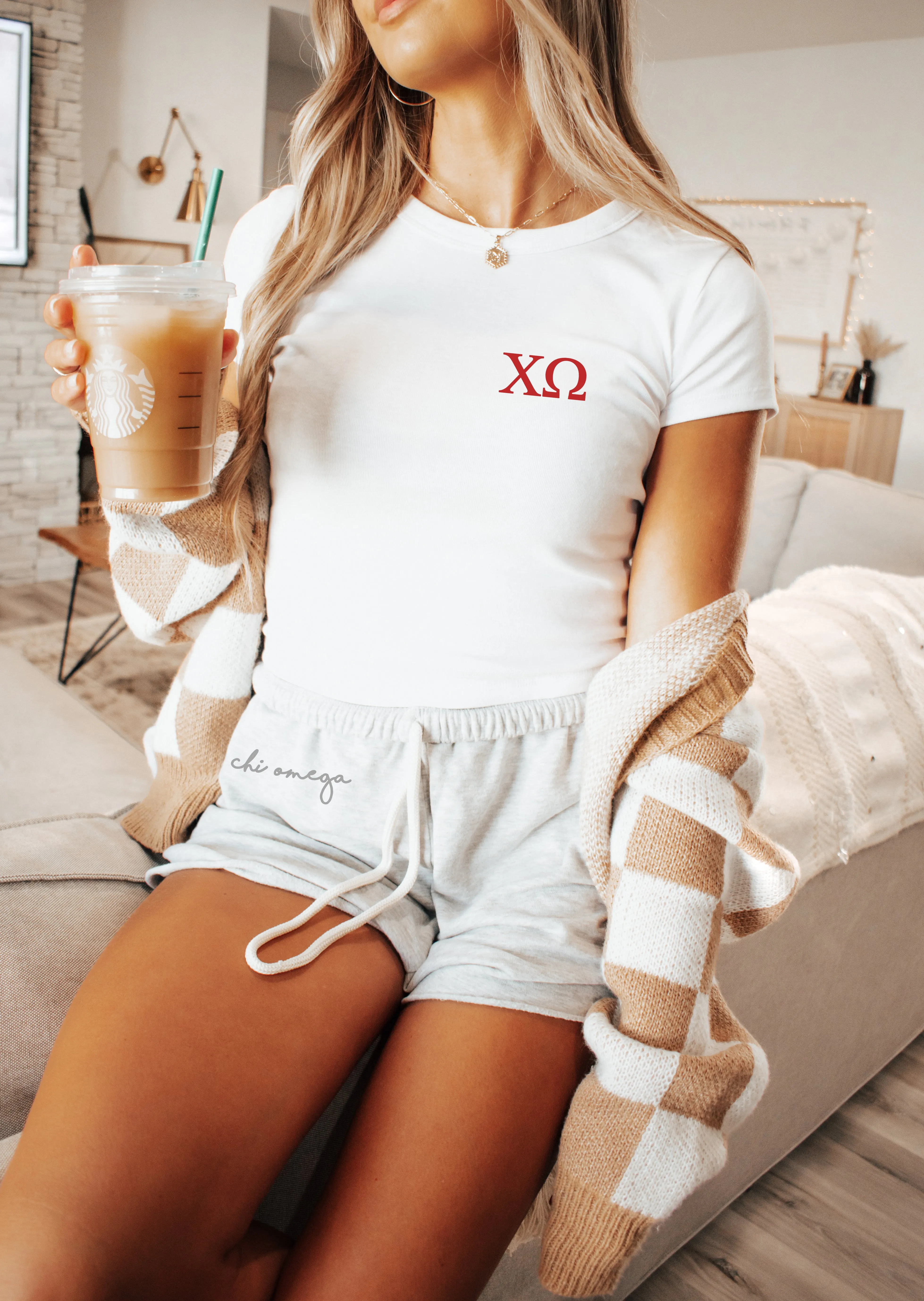 Chi Omega Cropped Baby Rib Tee - XO