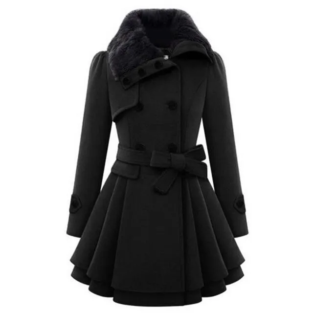 Chic Women's Trench Coat with Faux Fur Trim