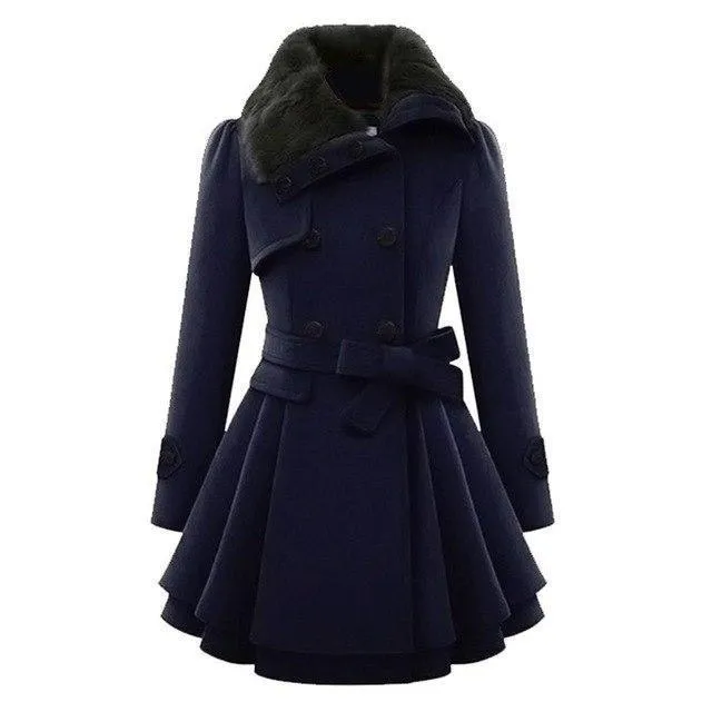 Chic Women's Trench Coat with Faux Fur Trim
