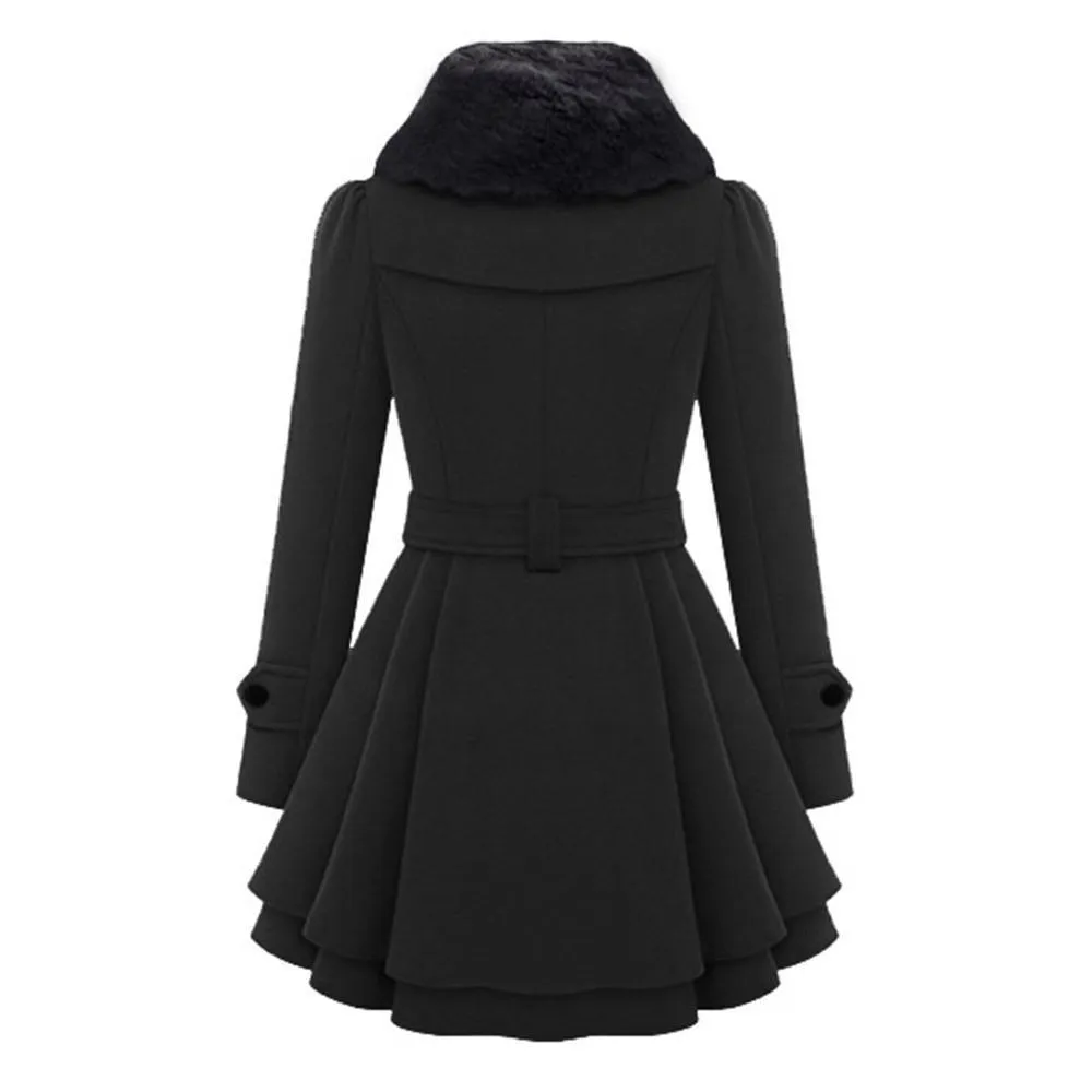 Chic Women's Trench Coat with Faux Fur Trim