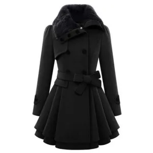 Chic Women's Trench Coat with Faux Fur Trim