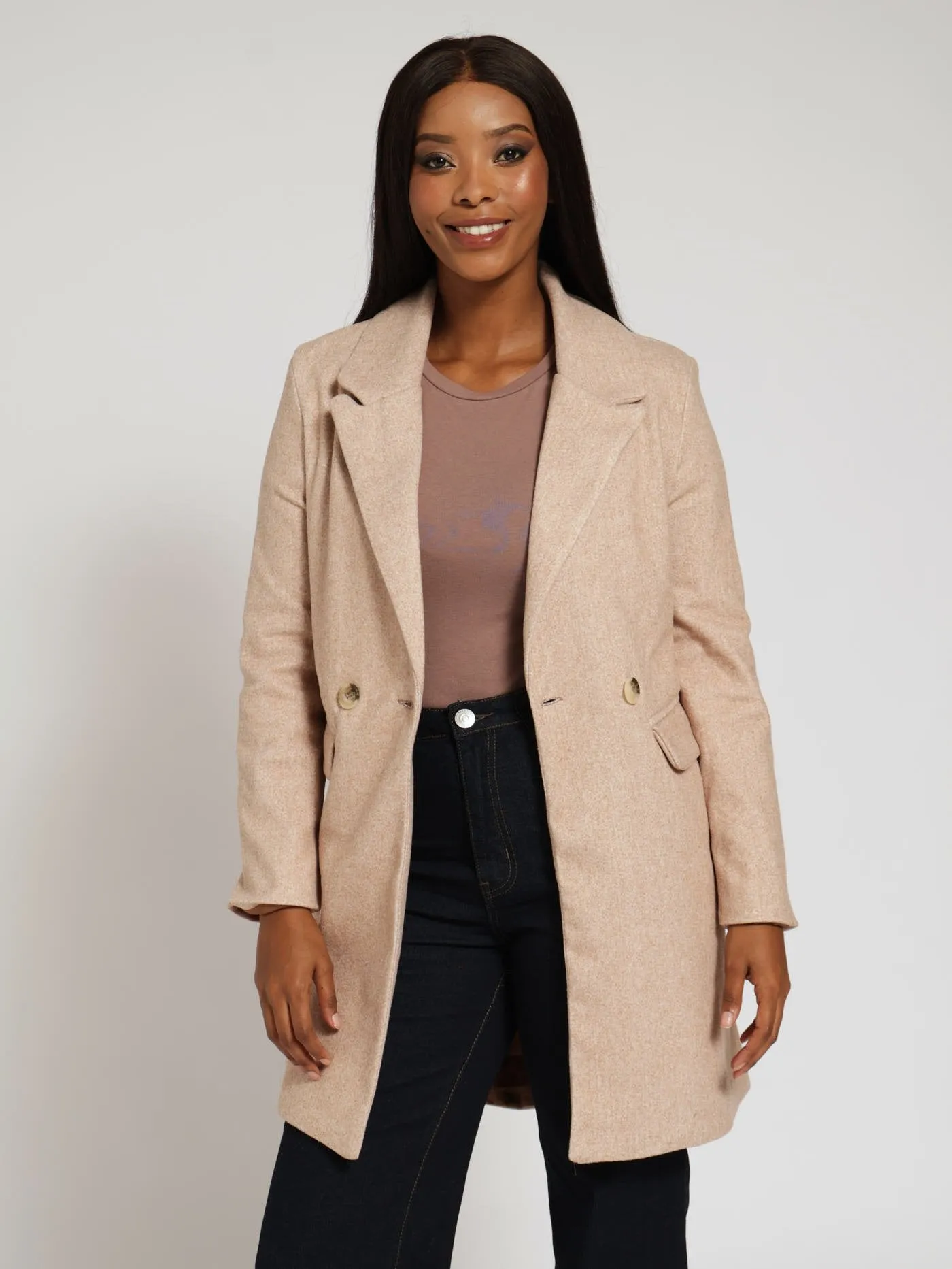 Classic Lined Melton Coat - Tan