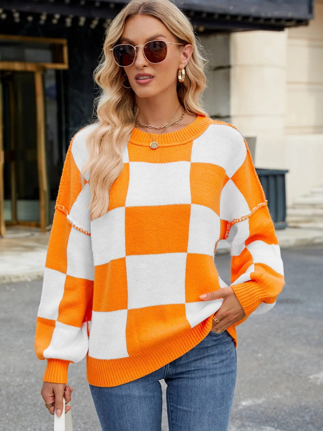 Classic Plaid Round Neck Sweater