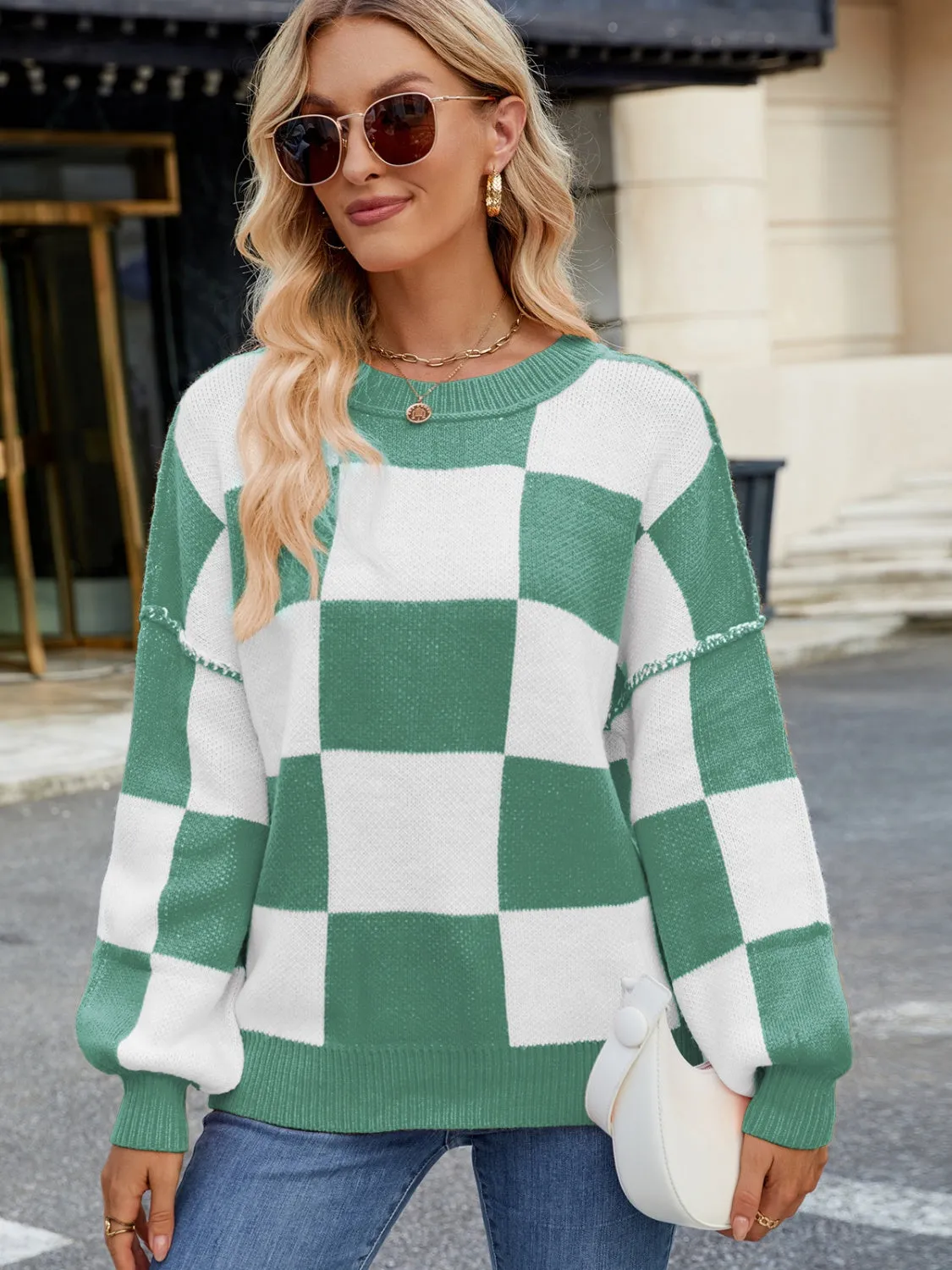 Classic Plaid Round Neck Sweater