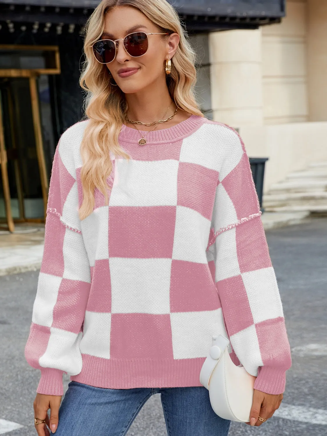 Classic Plaid Round Neck Sweater