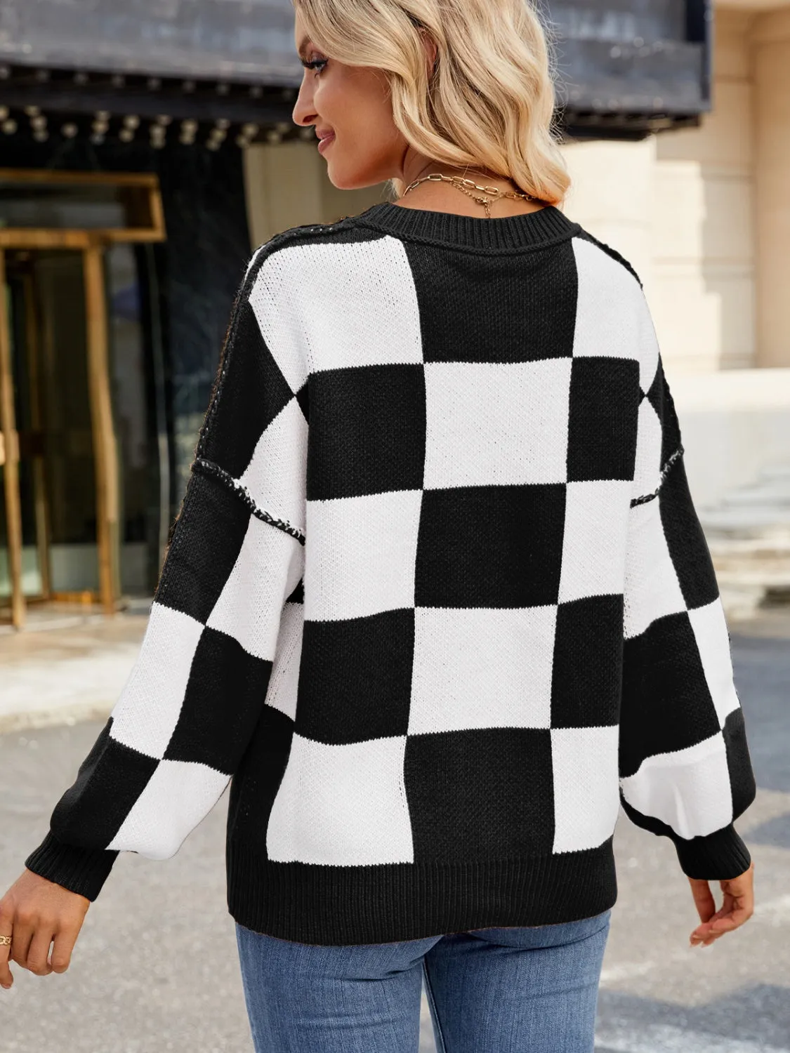 Classic Plaid Round Neck Sweater