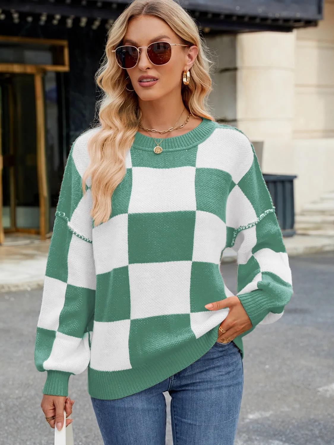 Classic Plaid Round Neck Sweater