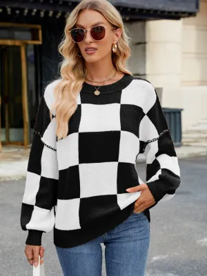 Classic Plaid Round Neck Sweater