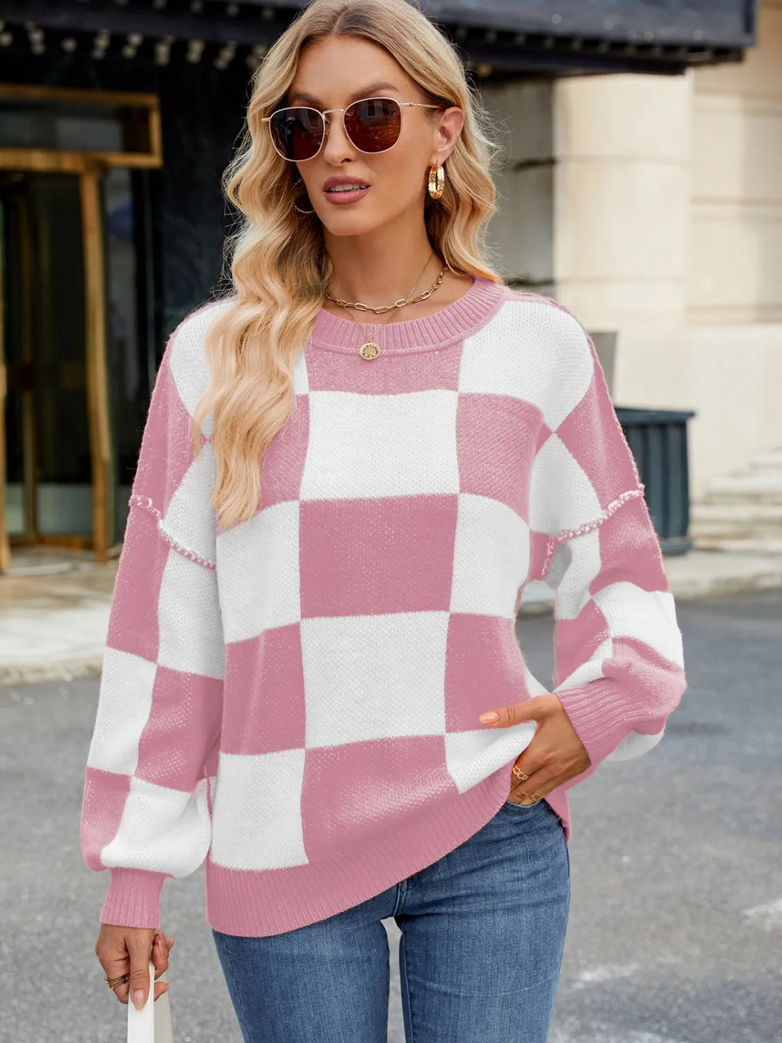 Classic Plaid Round Neck Sweater